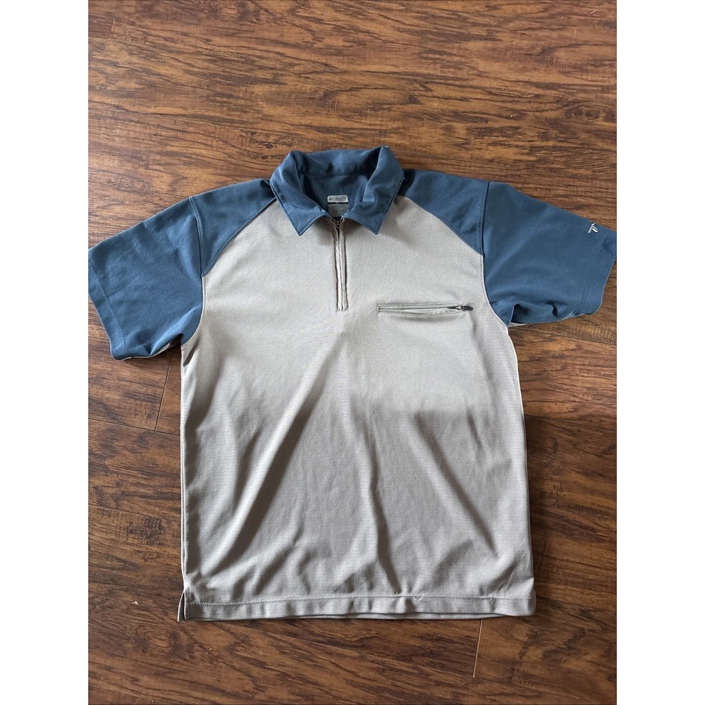 Columbia Titanium 1/4-Zip Short Sleeve Polo Shirt‎ Mens Medium Brown/Blue
